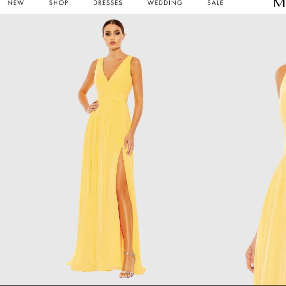 Mac Duggal A55793 Yellow Chiffon Sleeveless Wrap Over A Line Gown NWT Size 20